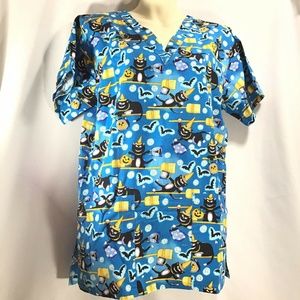 Halloween S Black Cats Brooms Bats Cotton  Scrubs